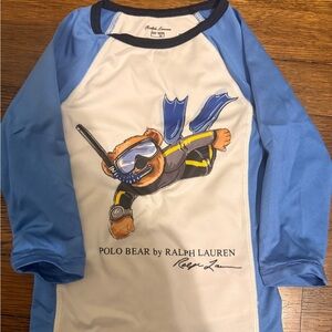 Ralph Lauren Kids Rashguard - Blue and White with Polo Bear